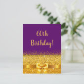 60. Geburtstag lila Goldbogen elegant Einladung (Stehend Vorderseite)