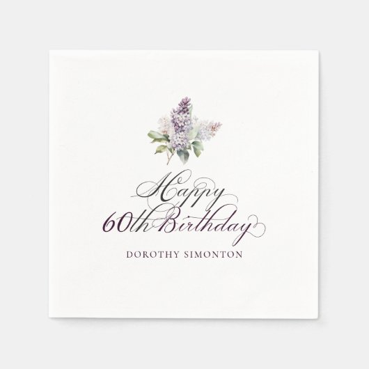 60. Geburtstag Lila Lilac Spring Blume Cocktail Serviette (Vorderseite)