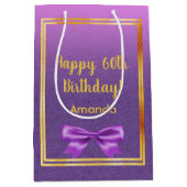 60. Geburtstag lila rosa Glitzer Mittlere Geschenktüte (Vorderseite)