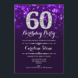 60. Geburtstag - Lila Silber Einladung<br><div class="desc">Einladung zum 60. Geburtstag. Elegantes lila Design mit Imitaten Glitzer Silber. Erwachsener Geburtstag. Enthält Diamanten und Skript-Schriftart. Männer oder Frauen laden ein. Ideal für eine stilvolle Geburtstagsfeier. Nachricht,  wenn Sie weitere Anpassungen benötigen.</div>
