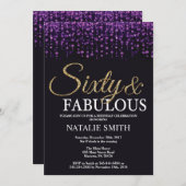 60. Geburtstag lila und GoldGlitzer Einladung (Vorne/Hinten)