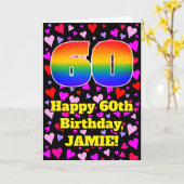 60. Geburtstag: Loving Hearts Pattern, Regenbogen  Karte (Gelbe Blume)