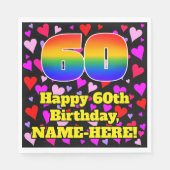 60. Geburtstag: Loving Hearts Pattern, Regenbogen  Serviette (Vorderseite)
