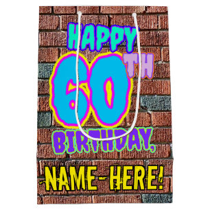 60. Geburtstag: Lustiges, urban graffiti-inspirier Mittlere Geschenktüte