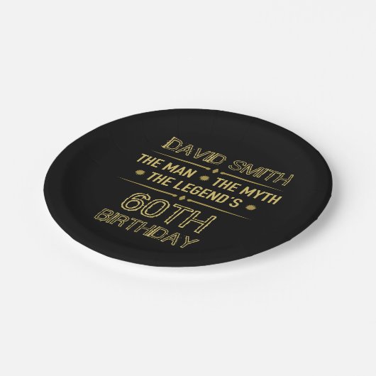 60. Geburtstag Man Myth Legend Pappteller (Schrägansicht)