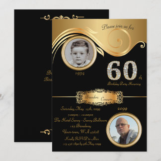60. Geburtstag Mann 60., eleganter Deko, schwarzes Einladung