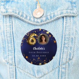 60. Geburtstag marineblau goldene Sterne Foto Button
