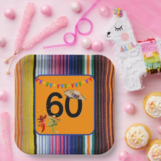 60. Geburtstag mexikanisches Design Pappteller (Party)