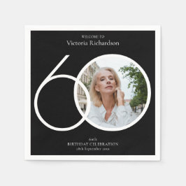 60. Geburtstag Minimalistisches Schwarz-weißes Fot Serviette