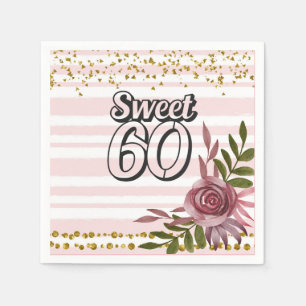 60. Geburtstag mit Blume Rahmen pink süß 60 Serviette