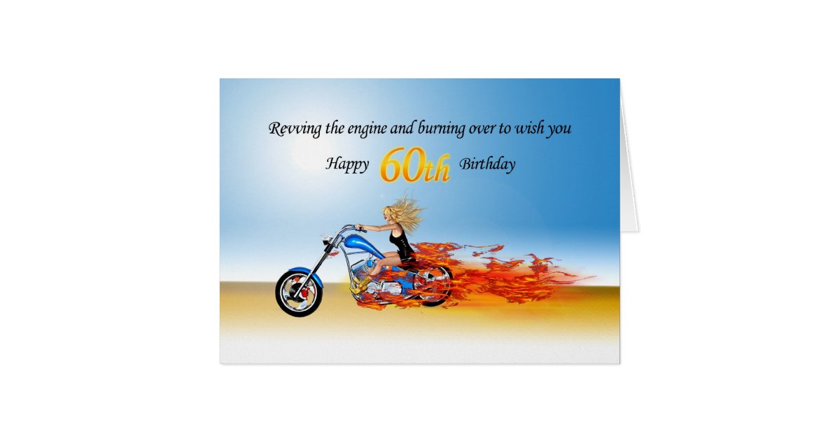 60. Geburtstag mit einem lodernden Motorrad Grußkarte Zazzle