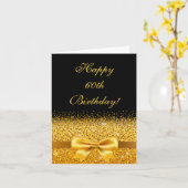 60. Geburtstag mit Goldbogen auf schicken schwarze Karte (Gelbe Blume)