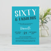 60. Geburtstag mit herrlicher Türkis Einladung (Stehend Vorderseite)