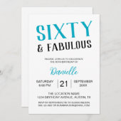 60. Geburtstag mit herrlicher Türkis Einladung (Vorne/Hinten)