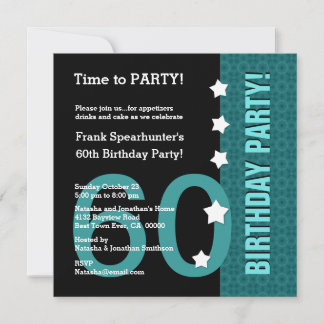 60. Geburtstag mit Sternen Funny AQUAMARIN und BLA Einladung