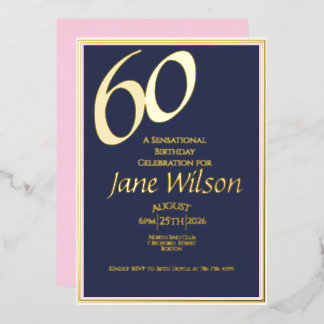 60. Geburtstag Modern Elegant Rosa Navy Folieneinladung