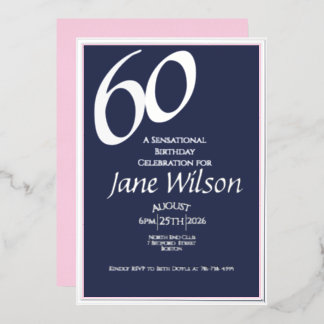 60. Geburtstag Modern Elegant Silberfolie Navy Folieneinladung