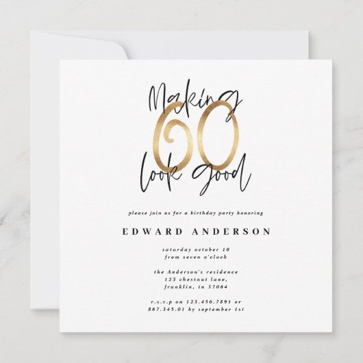 60. Geburtstag modern schwarz und gold (Rückseite)