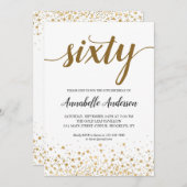 60. Geburtstag Moderne Gold Confetti Dots Script Einladung (Vorne/Hinten)