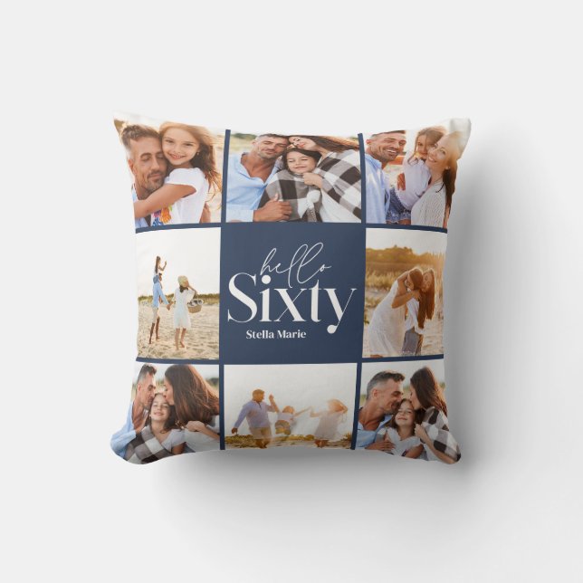 60. Geburtstag moderne Marine Foto Collage einfach Kissen (Vorderseite)