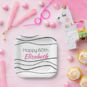 60. Geburtstag Moderne PINK Black Paper Plate Pappteller (Party)