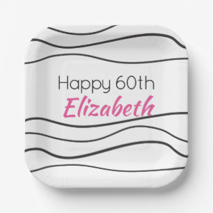 60. Geburtstag Moderne PINK Black Paper Plate Pappteller