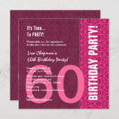 60. Geburtstag Modernes Rosa und Wein C949A Einladung (Vorne/Hinten)