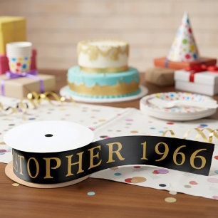 60. Geburtstag Name 1966 Schwarz Gold Elegant Chic Satinband