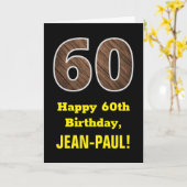 60. Geburtstag: Name, Imitate Holzkörnchen Muster Karte (Gelbe Blume)