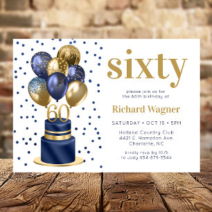60. Geburtstag Navy Blau Ballon Torte Einladung