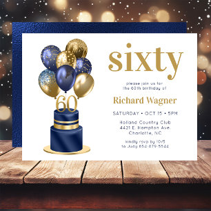 60. Geburtstag Navy Blau Ballon Torte Einladung