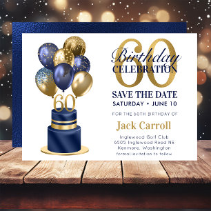 60. Geburtstag Navy Blau Ballon Torte Save The Date