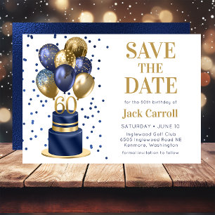 60. Geburtstag Navy Blau Ballon Torte Save The Date