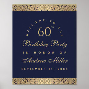 60. Geburtstag Navy Blau Gold Rosen Willkommenssch Poster