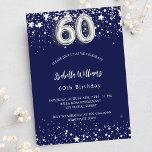 60. Geburtstag navy blauen Silberstars Luxus Einladung<br><div class="desc">Eine moderne,  stilvolle und glamouröse Einladung zu einer 60. Geburtstagsfeier. Ein marineblau-blauer Hintergrund,  mit Imitaten verziert,  die silberne Sterne tragen. Personalisieren Sie Ihren Namen und Ihre Party-Daten und fügen Sie diese hinzu. Nummer 60 wird mit einem Schriftart im Ballonstil geschrieben.</div>