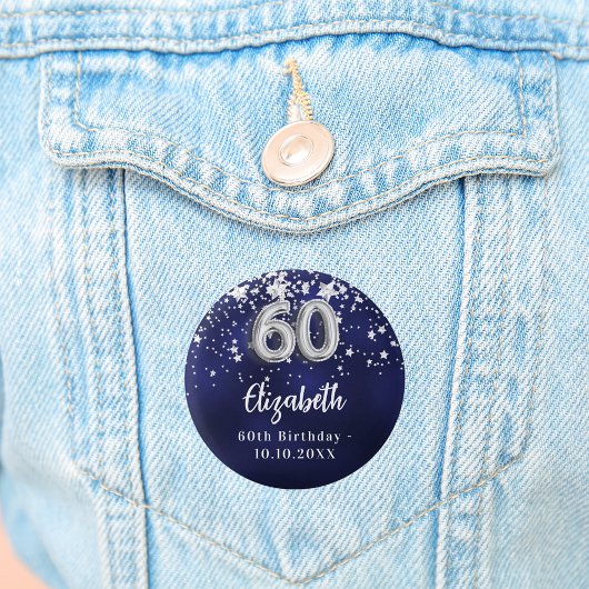 60. Geburtstag navy blauen Sterne Silber Button