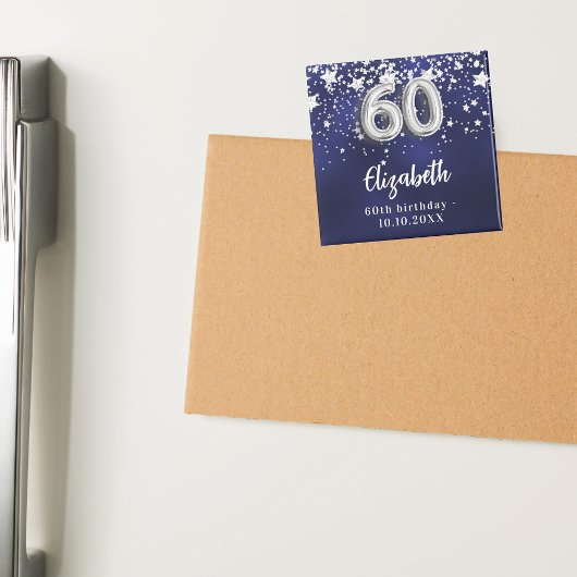 60. Geburtstag navy blauen Sterne Silber Magnet