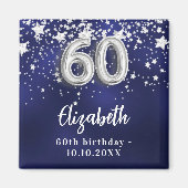 60. Geburtstag navy blauen Sterne Silber Magnet (Vorne)