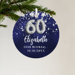 60. Geburtstag navy blauen Sterne Silber Ornament Aus Metall<br><div class="desc">Eine marineblau Hintergrundfarbe mit Imitaten silbernen Sternen. Die blaue Farbe ist ungleichmäßig. Name,  Text/Datum hinzufügen</div>
