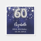 60. Geburtstag navy blauen Sterne Silber Serviette (Vorderseite)