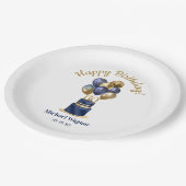 60. Geburtstag Navy Blue Balloon Cake Pappteller (Schrägansicht)