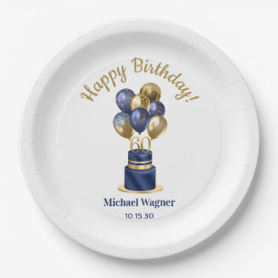 60. Geburtstag Navy Blue Balloon Cake Pappteller