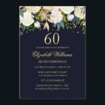 60. Geburtstag Navy Gold Floral Einladung<br><div class="desc">Mehr blumige Geburtstagseinladungen im Kleinen Bayleigh-Laden!</div>