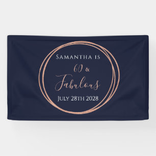 60. Geburtstag Navy Rose Gold Party Banner