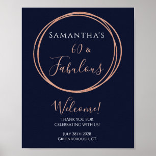60. Geburtstag Navy Rose Gold Party Willkommen Poster
