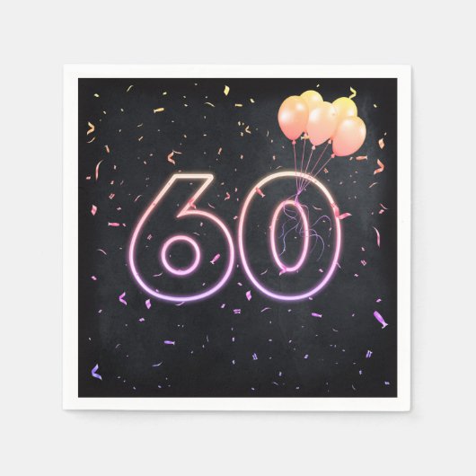 60. Geburtstag Neon Sign auf Black Napkins Serviette (Vorderseite)
