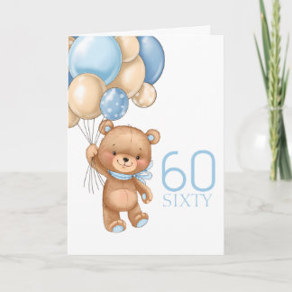 60. Geburtstag niedliche blaue Ballons Teddy-Karte Karte