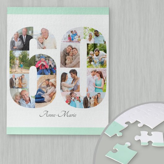 60. Geburtstag Nr. 60 Foto Collage Mint Puzzle