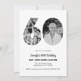 60. Geburtstag Nummer 60 FotoCollage Schwarz-weiß Einladung