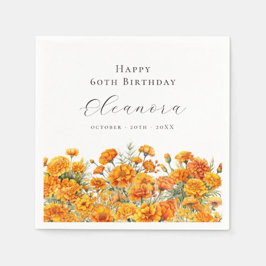 60. Geburtstag Oktober Geburtsmonatsblume Tagetes Serviette (Vorderseite)